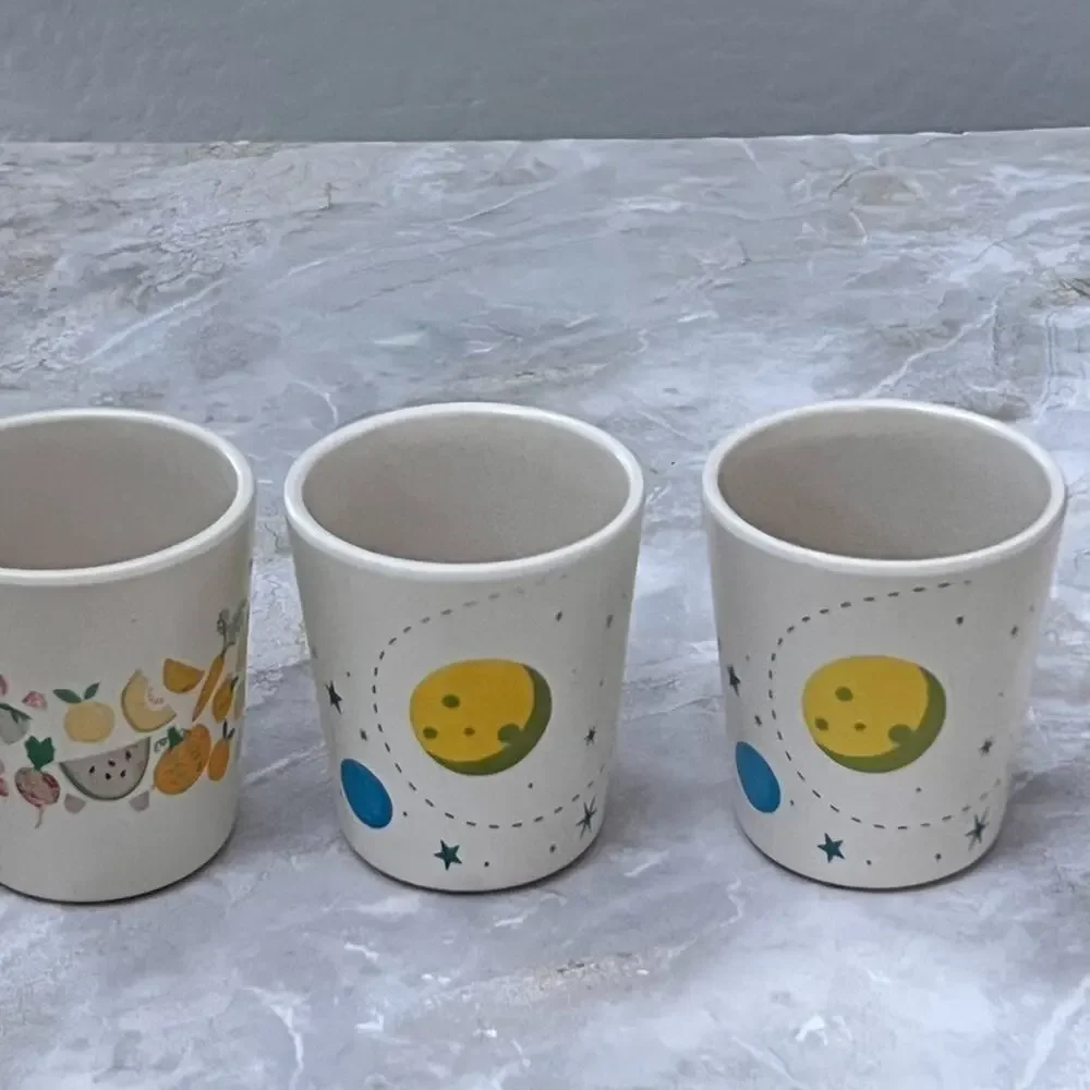 Pillowfort Kids Melamine Cups Set of 4 BPA Free Space and Fruit Pattern